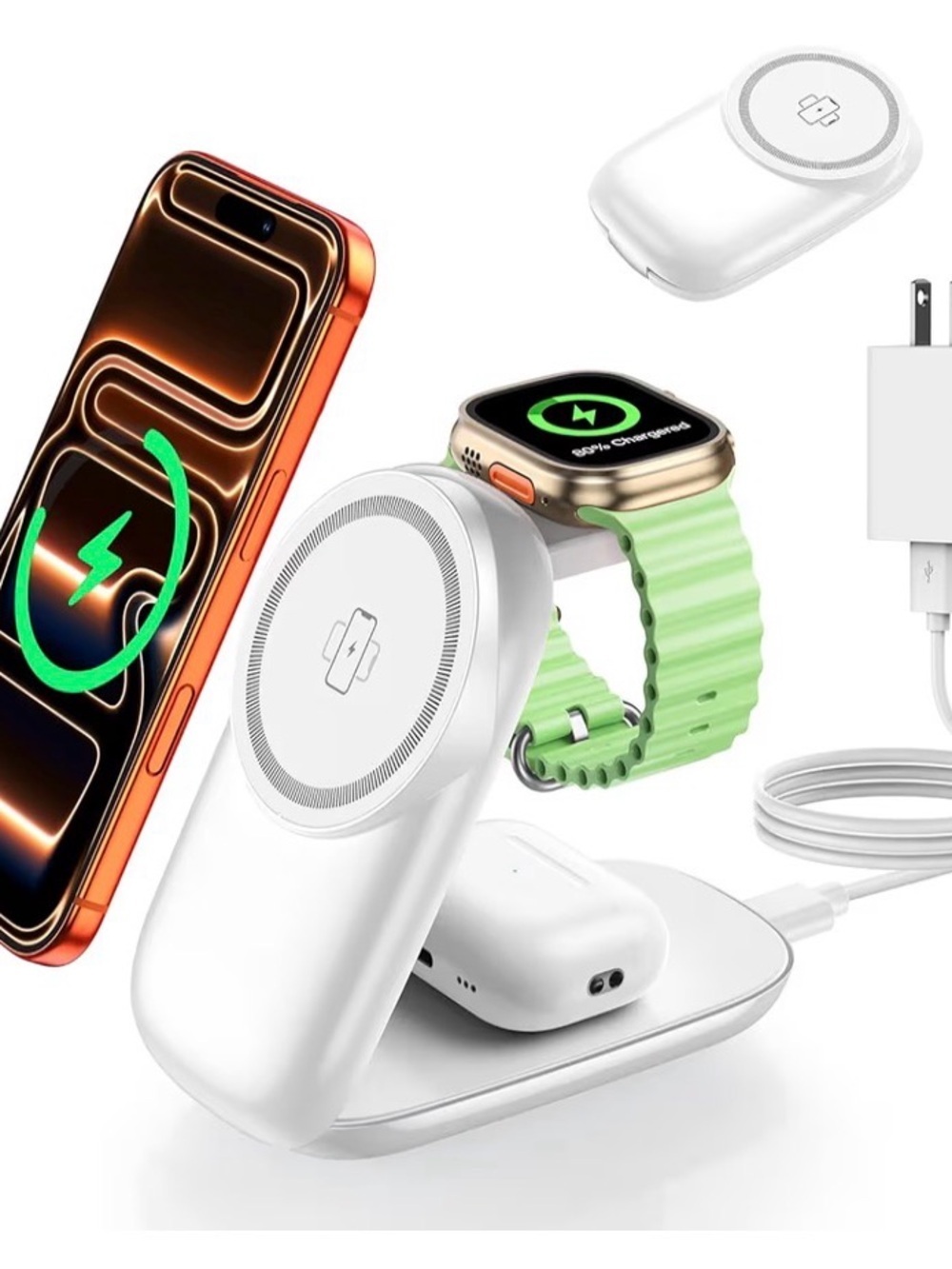 3-in-1 Magnetic Wireless Charging Stand — White